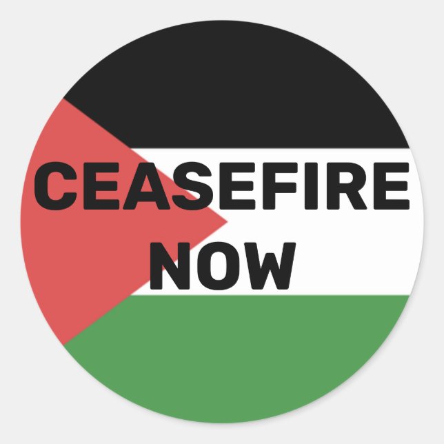 STICKER ROND CESSEZ-LE-FEU PALESTINE GRATUIT MAINTENANT ROUGE N (Devant)