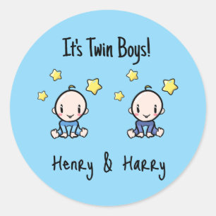 Sticker Rond C'est des jumeaux !, Bleu, Bébés jumeaux personnal