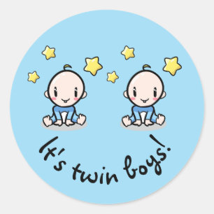 Sticker Rond C'est des jumeaux garçons, de beaux bébés jumeaux 