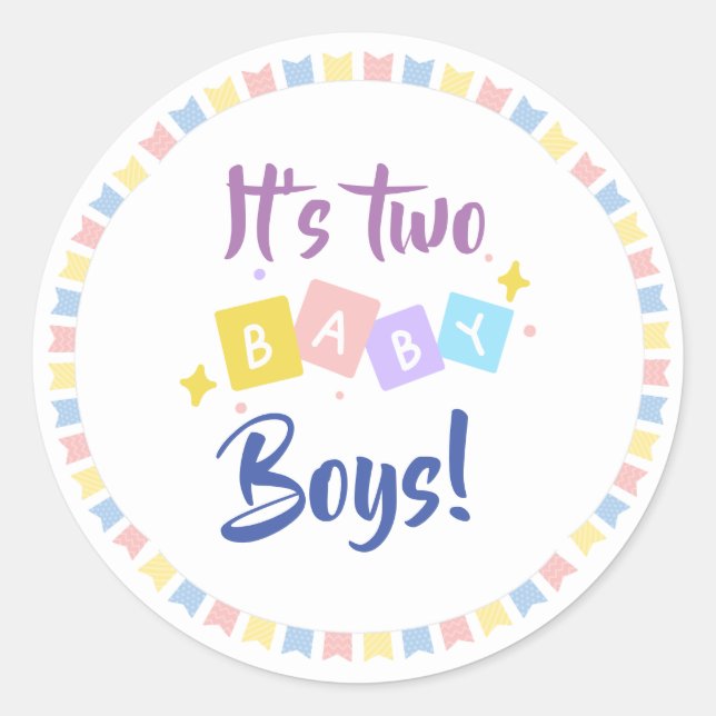 Sticker Rond C'est deux bébés garçons Blue Party Faire-part de  (Devant)