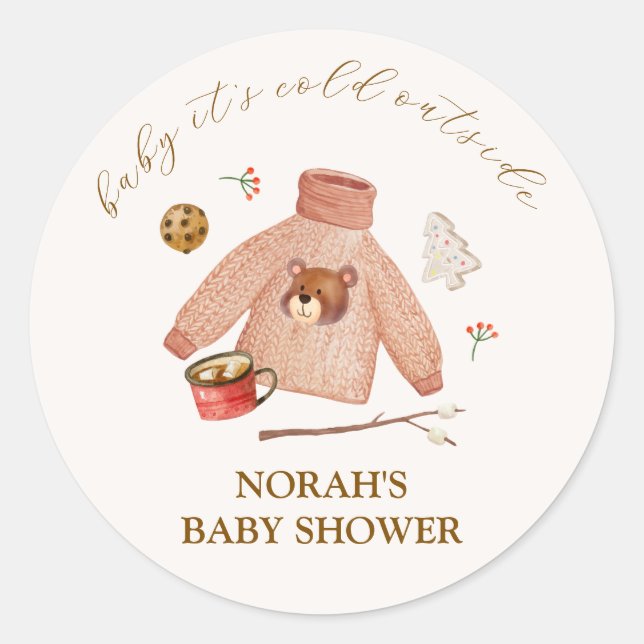 Sticker Rond C'est froid Hiver Camping Vêtements Baby shower ga (Devant)