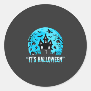 Sticker Rond C'est Halloween Maison Hantée Conception Chauve-so