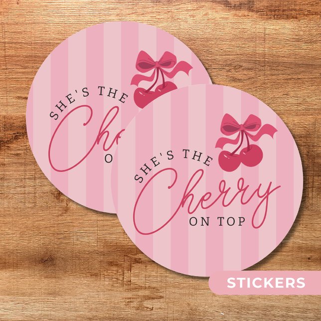 Sticker Rond C'est la cerise sur le Baby shower rose (Créateur téléchargé)