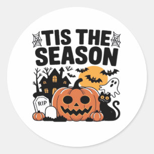 Sticker Rond C'Est La Saison Citrouille Halloween Automne Drôle