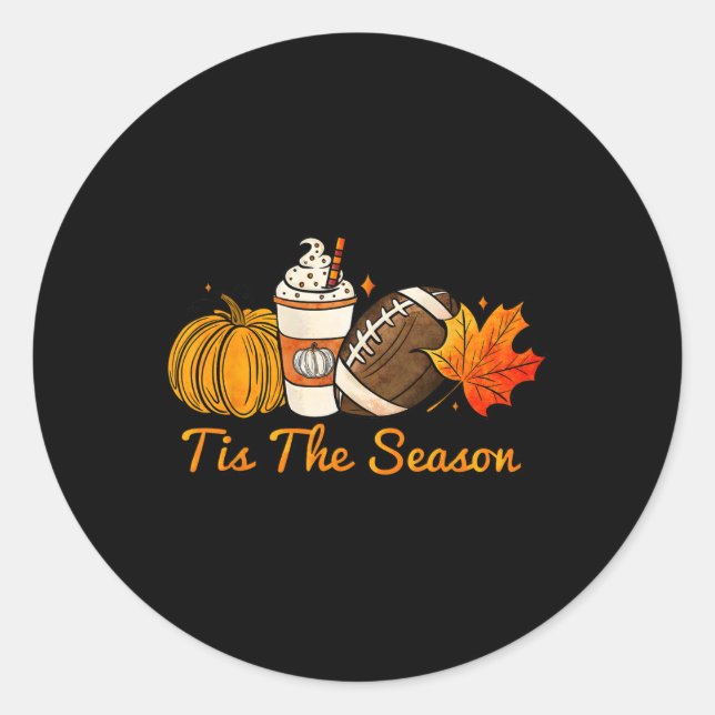 Sticker Rond C'Est La Saison Citrouille Leaf Latte Fall Thanksg (Devant)