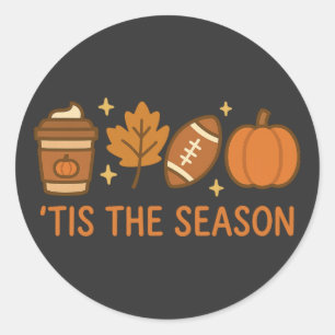 Sticker Rond C'est la saison d'automne, citrouille épicée et fo