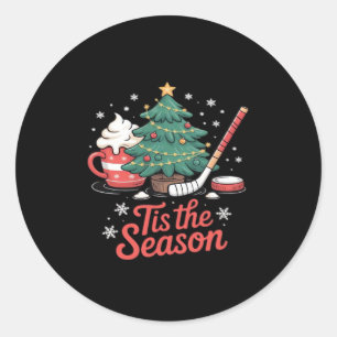 Sticker Rond C'Est La Saison Hockey Coffee Tree Hockey Noël