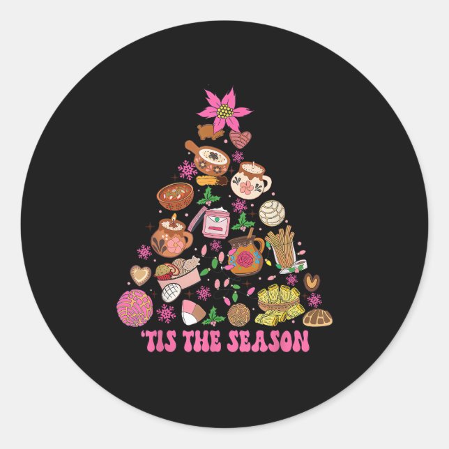 Sticker Rond C'Est La Saison Mexicaine Arbre De Noël Tamales Pa (Devant)