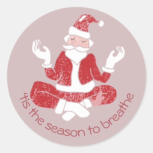 Sticker Rond C'Est La Saison Pour Respirer Le Yoga Père Noël (Devant)