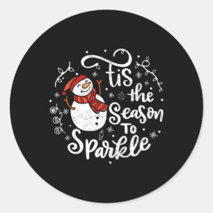 Sticker Rond C'Est La Saison Pour Sparkle Snowman Famille De No