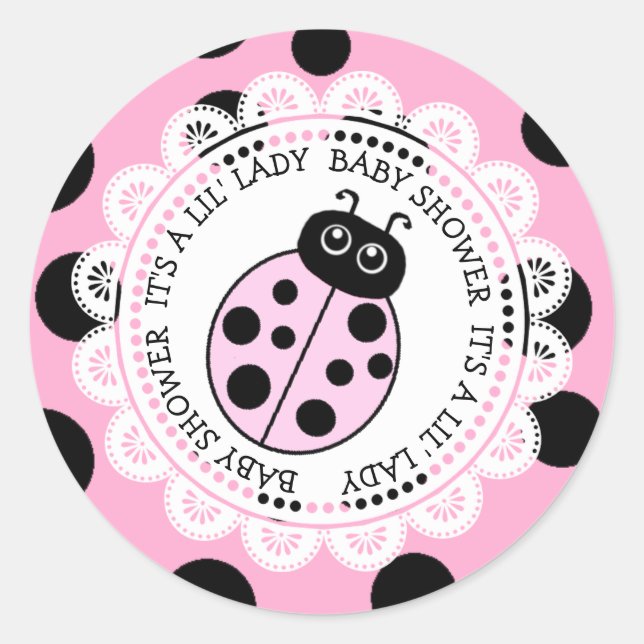 Sticker Rond C'est le Baby shower d'une petite dame rose Ladybu (Devant)