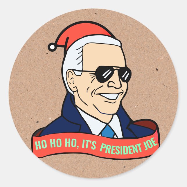 Sticker Rond C'est le président Joe Biden Père Noël Noël (Devant)