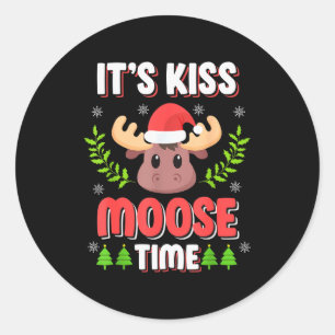Sticker Rond C'est le temps de Kiss Moose Jeu de mots pour Noël