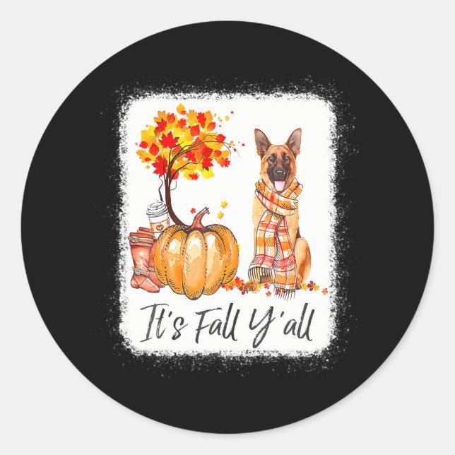 Sticker Rond C'est l'Halloween de berger allemand Fall Y'all (Devant)