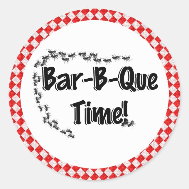 Sticker Rond C'est l'heure du barbecue ! Tissu de table À damie (Devant)