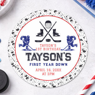 Sticker Rond C'est l'heure du hockey Fête d'anniversaire 1 an