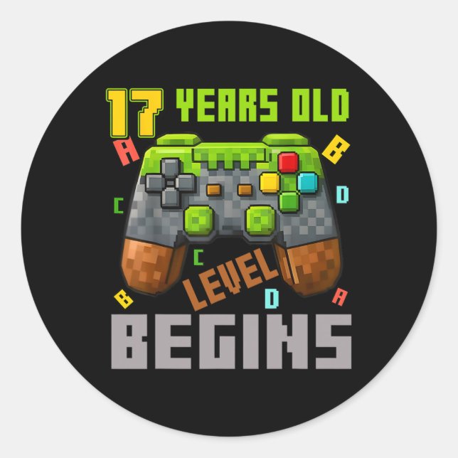 Sticker Rond C'est mon 17e anniversaire Manette de jeu pixel 17 (Devant)