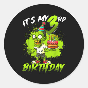 Sticker Rond C'est mon 3e anniversaire Zombie 3 ans Joyeux Hall