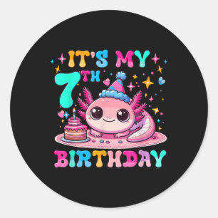 Sticker Rond C'est mon 7ème anniversaire Axolotl Party 7 ans Ax
