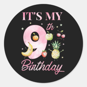 Sticker Rond C'est mon 9e anniversaire Danser Fruit 9 ans Birt