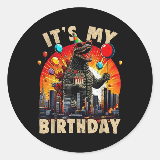Sticker Rond C'est mon anniversaire Kaiju fête d'anniversaire J (Devant)