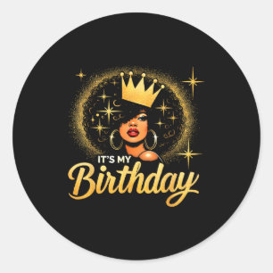 Sticker Rond C'est mon anniversaire Reine Afro-Américaine Afric