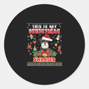 Sticker Rond C'Est Mon Chandail De Noël Schnauzer Dog Qui M'Ai
