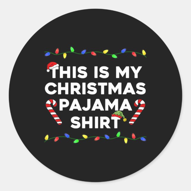 Sticker Rond C'Est Mon Fam De Noël Pyjama Lights Fun Fun (Devant)