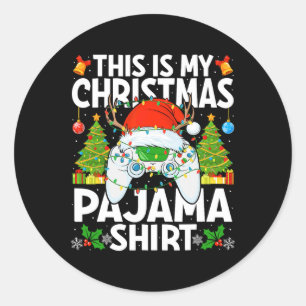 Sticker Rond C'Est Mon Joueur Vidéo Pyjama Noël