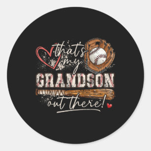 Sticker Rond C'Est Mon Petit-Fils Là-Bas De Baseball Grand-Mère