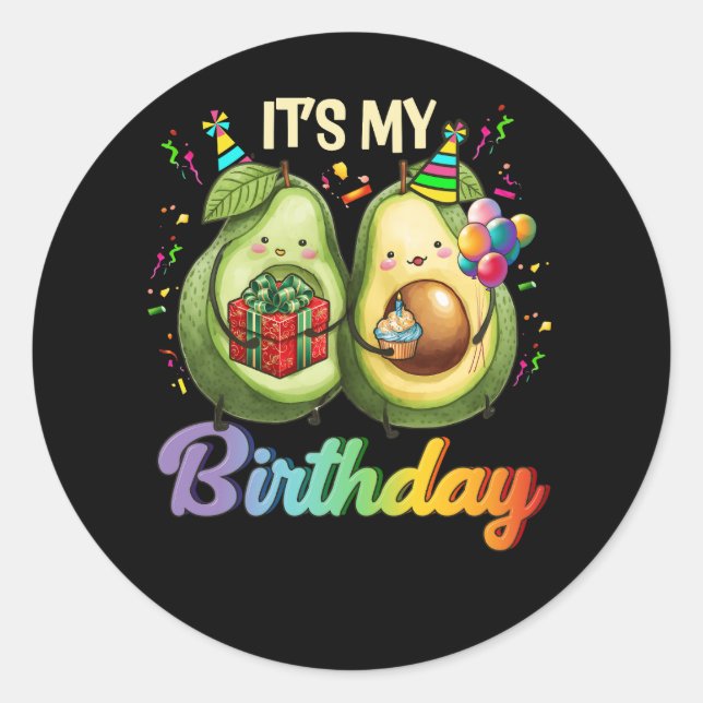 Sticker Rond C'est My Birthday Avocado thème Party Mamacado Cou (Devant)