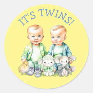 Sticker Rond C'est Twins ! Belle garçon jumeaux Baby shower Tra