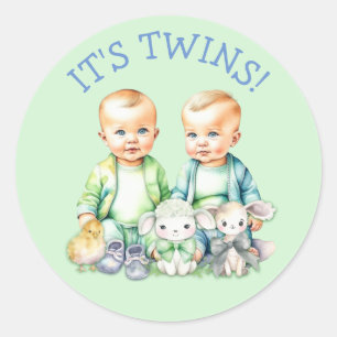 Sticker Rond C'est Twins ! Belle garçon jumeaux Baby shower Tra