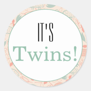 Sticker Rond C'est Twins ! Fête du Baby shower floral