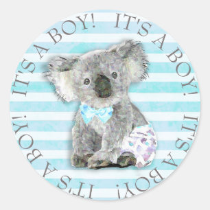 Sticker Rond C'est un Baby shower Bleu Boy Cute Koala Bear