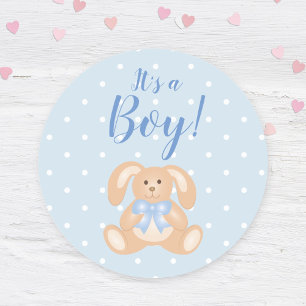 Sticker Rond C'est un Baby shower Bleu Pastel Bunny Lapin