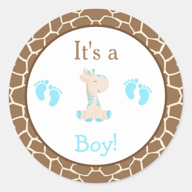 Sticker Rond C'est un Baby shower de Giraffe Garçon (Devant)