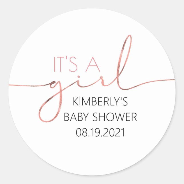 Sticker Rond C'est un Baby shower de script Gold Rose pour fill (Devant)