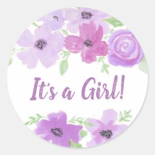 Sticker Rond C'est un Baby shower floral violet de couleur d'ea