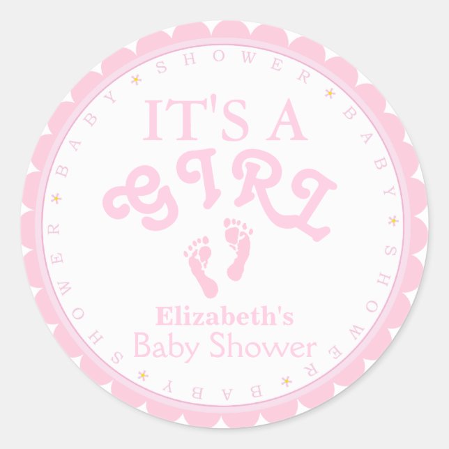 Sticker Rond C'est un Baby shower rose-fille préféré (Devant)