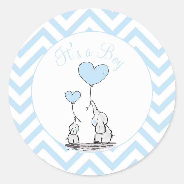 Sticker Rond C'est un bébé bleu éléphant avec Coeur personnalis (Devant)