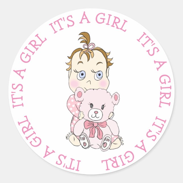 Sticker Rond C'est un bébé mignon et un ours en peluche (Devant)