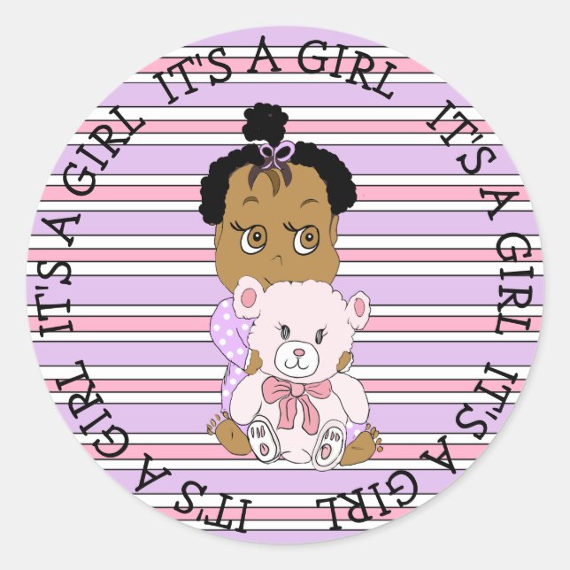 Sticker Rond C'est un bébé mignon et un ours en peluche (Devant)