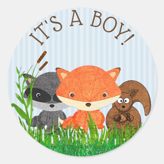 Sticker Rond C'est un Boy Forest Animaux Woodland Creature Stic (Devant)