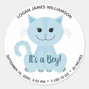 Sticker Rond C'est un garçon adorable chat bleu Kitten Chien de
