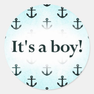 Sticker Rond C'est un garçon ! Ancre Motif Bébé Bleu