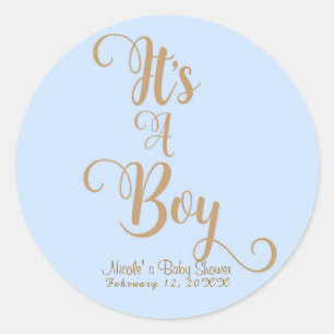 Sticker Rond C'est un garçon Baby Shower Bleu & Or Faveur perso