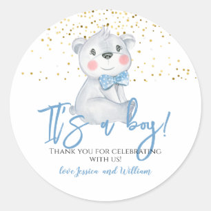 Sticker Rond C'est un garçon Baby shower Merci