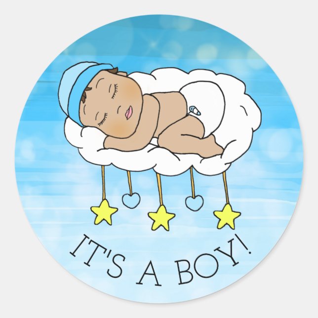 Sticker Rond C'est un garçon, Baby Shower ou annonce de naissan (Devant)