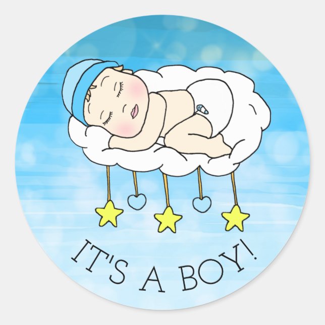 Sticker Rond C'est un garçon, Baby Shower ou annonce de naissan (Devant)
